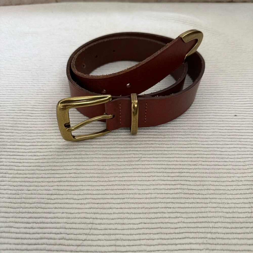 Madewell Leather Belt in Chestnut Brown with Gold Buckle